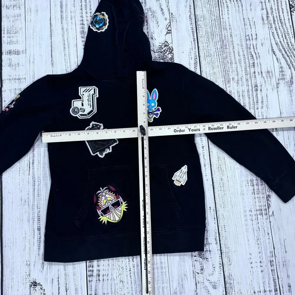 Psycho Bunny Boys L Black Patch Graphic Hoodie Cotton Streetwear - Picture 9 of 10